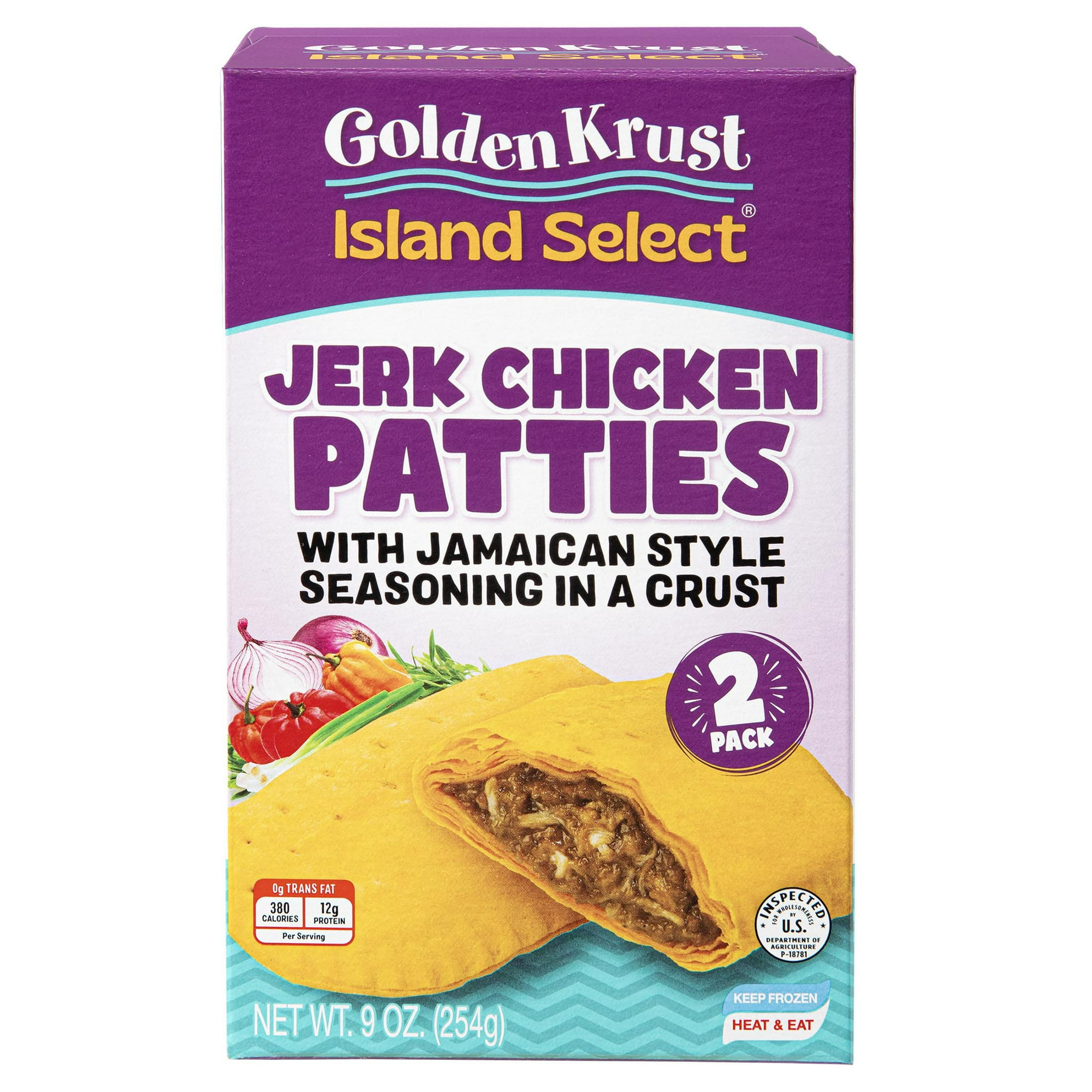 Golden Krust Island Select Jerk Chicken Patties with Jamaican Style Seasonings, 2 Ct, 9 oz (Frozen)