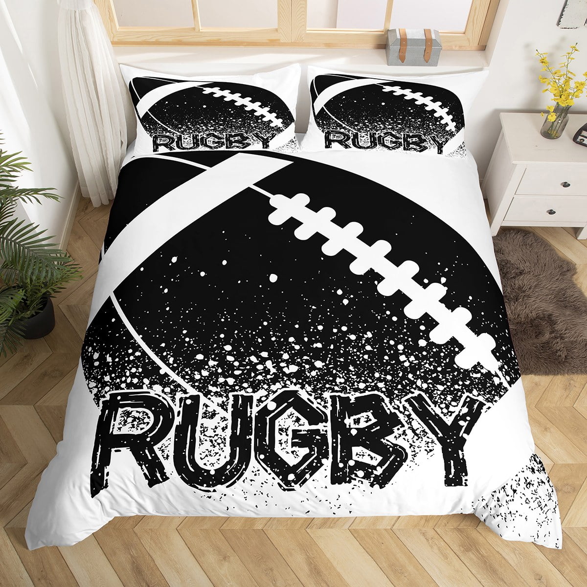 Rugby Duvet Cover Twin Size Boys Ball Game Bedding Set Sports Ball