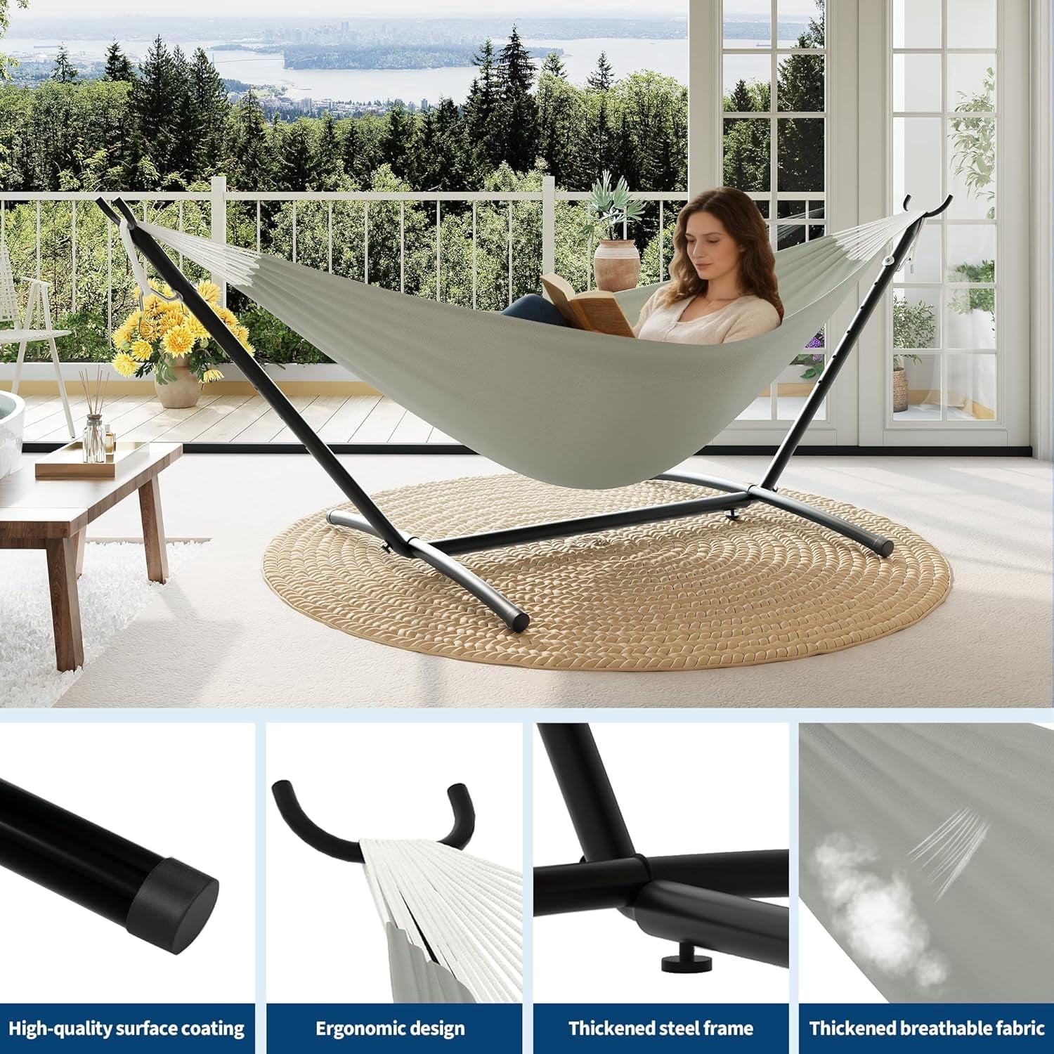 IdealHouse 2 Person Hammocks with Stand for Outside, Double Hammocks Portable Space Saving Heavy-Duty Steel Stand for Indoor Outdoor Patio with Carrying Bag, 450 lbs Capacity