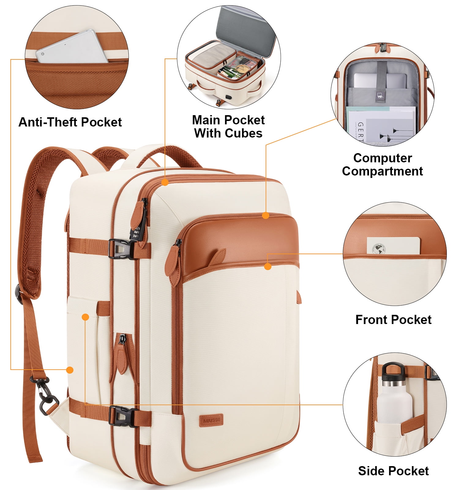 UKEIN Travel Backpack for Men & Women Carry On Backpack Flight Approved Expandable 42L Waterproof Anti-Theft Personal Item Backpack with Packing Cubes and Shoe Pocket