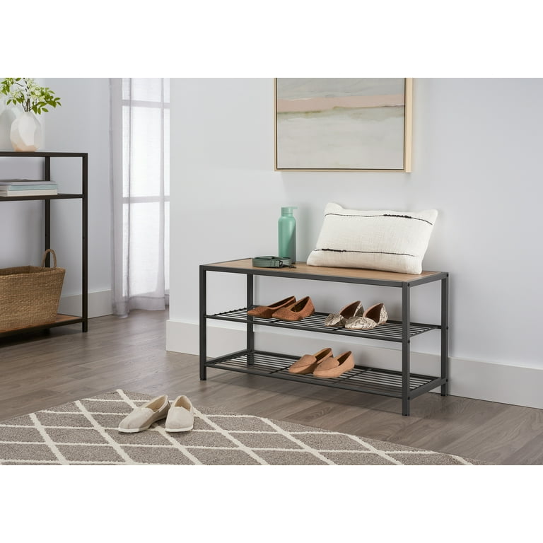 TRINITY 3-Tier Shoe Organizing Bench w/ Wire Shelves - Dark Gray