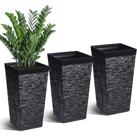 Rugerasy 3PC Rectangle Planters,Large Outdoor Plant Pots with Drainage and Wheels,Planter for Patio,Garden,Black