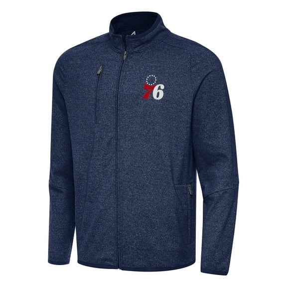Men's Antigua Heather Navy Philadelphia 76ers Hold-Up Full-Zip Tri-Blend Jacket
