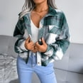 thumbnail image 5 of Jackets Womens Trendy Casual Plaid Wool Coat Long Sleeve Button Down Cropped Fall Winter Coats for Women,Green,S, 5 of 7