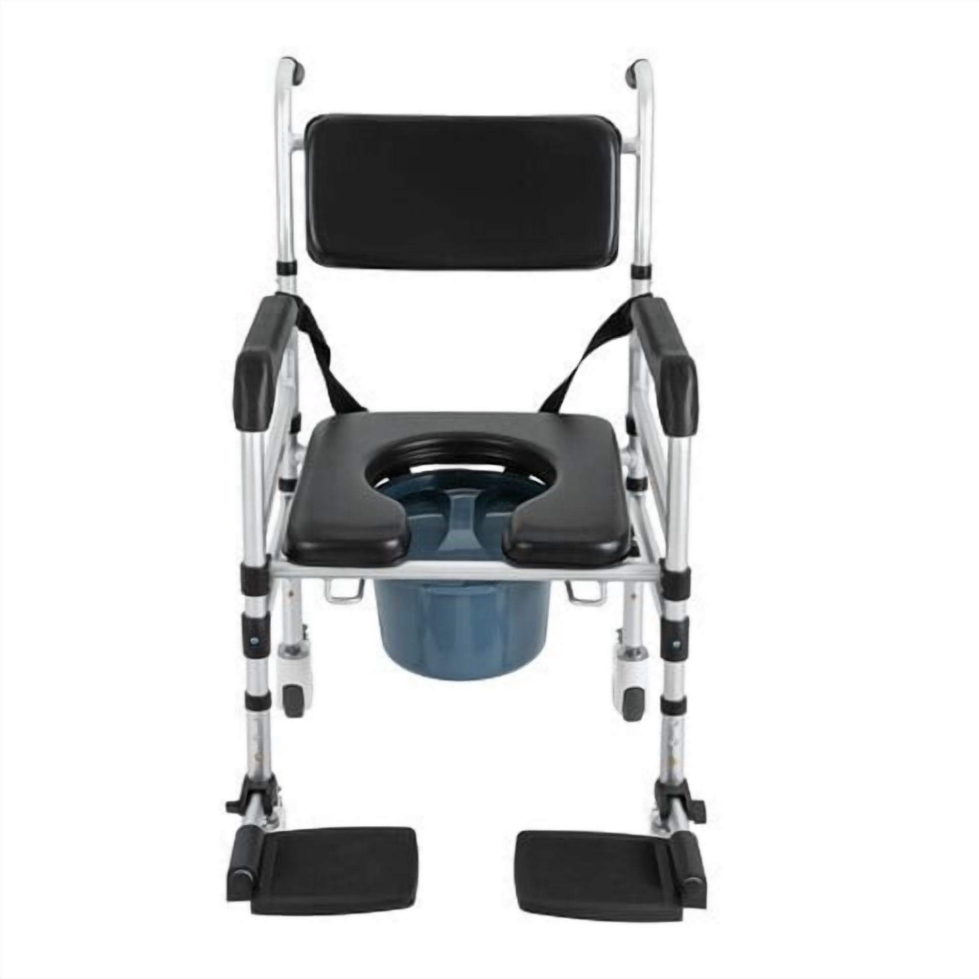 3 in 1 Foldable Height Adjustable Shower Wheelchair, Accessibility Commode Wheelchair with Flip-Up Footrests, Transport Rolling Chair for Elderly, Disabled, Adults