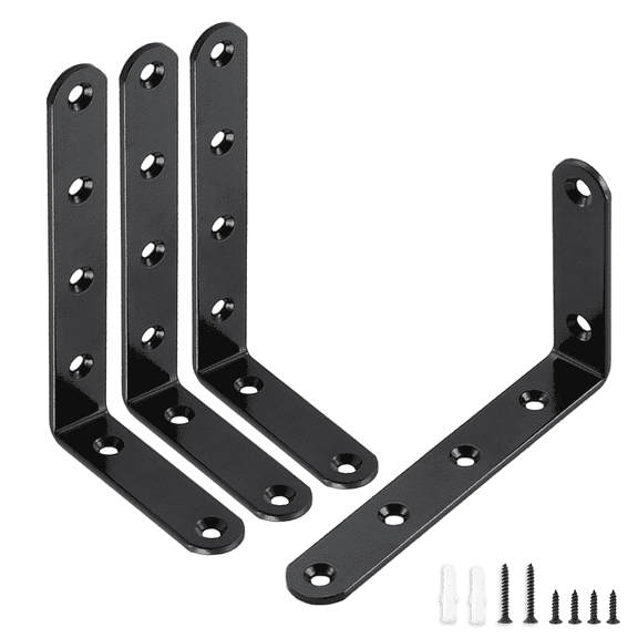 WellMade 5" x 3" Steel Corner Brace, 4 Piece Black Thick Steel Bracket with Easy Installation
