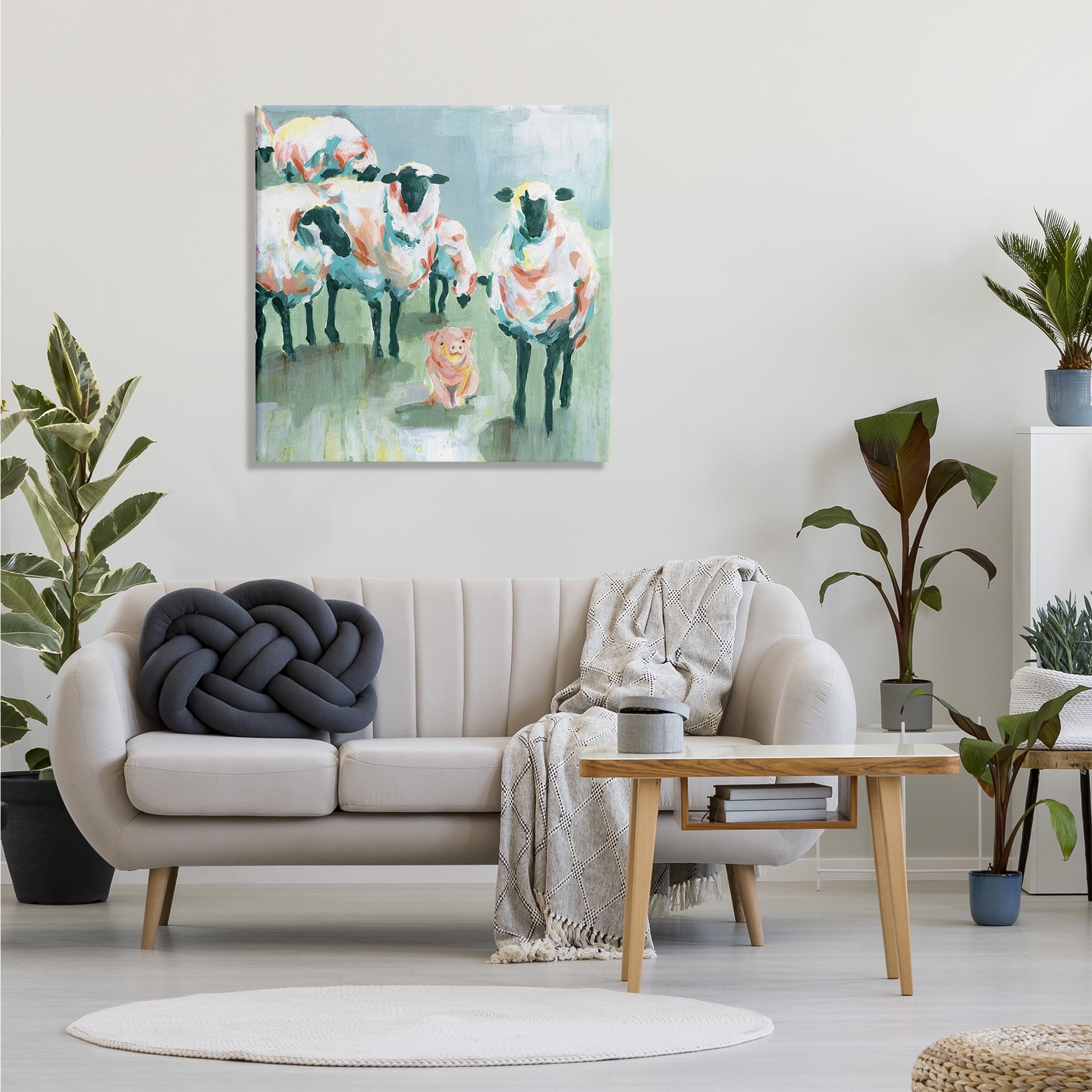Stupell Industries Piglet in Flock of Sheep Adorable Farm Animal Animals & Insects Painting Gallery Wrapped Canvas Print Wall Art, 30 x 30