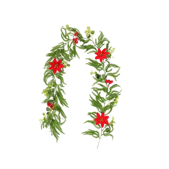 Hearth & Gear Couronne de Baies Rouges 185cm Douce pour Cheminée Escalier & Fête des Fleurs Fleurs d'Hiver Petites Fleurs Centres de Table d'Hiver pour Décorations Chaudes