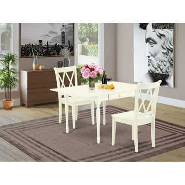 East West Furniture Monza 3-piece Dining Set with Double X Back Chairs in White