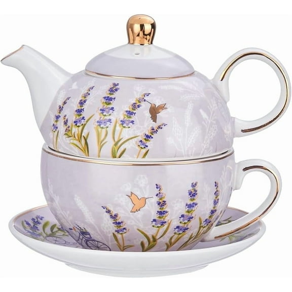 CN Tea for One Set, Tea for One Teapot and Cup Set, Individual Teapot with Cup and Saucer, Porcelain Floral Tea Set Gift for Women, Mather, Christmas, Valentine