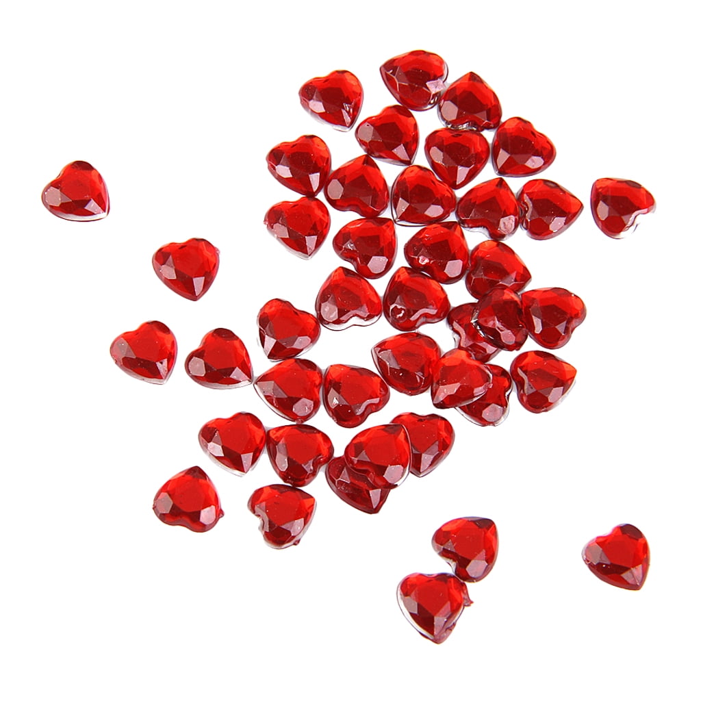 500pc Red Flatback Crystal Heart Wedding Embellishments Crafts DIY Supplies 