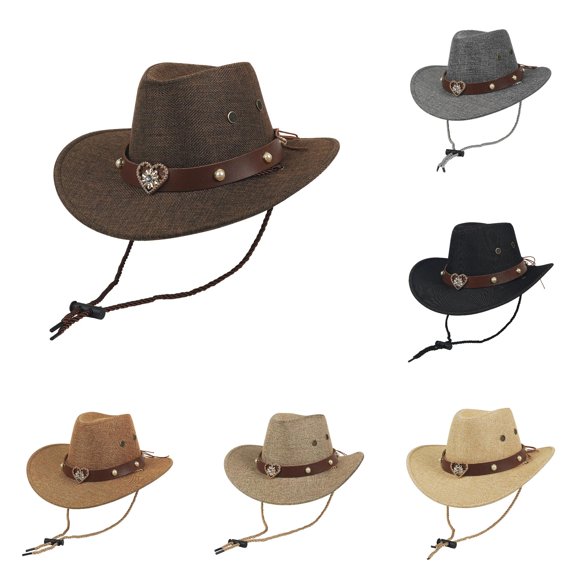 SUXIAN Kids Cowboy Hat Classic Western Style Sun Protection Wide Brim Woven Cord Windproof Outdoor Summer One Size