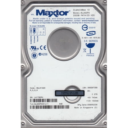 6L200P0  Code BAJ41G20  KGGA  Maxtor 200GB IDE 3.5 Hard Drive price history on PriceWatchPro
