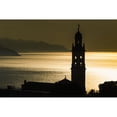 thumbnail image 2 of Golden sunlight reflected on water at dusk with tower of church; San Lorenzo della Costa Liguria Italy Print, 2 of 2