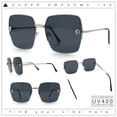 thumbnail image 2 of Womens Jaguar Head Stud Half Rim Metal Rim Oversized Rectangle Sunglasses Silver - Black, 2 of 8