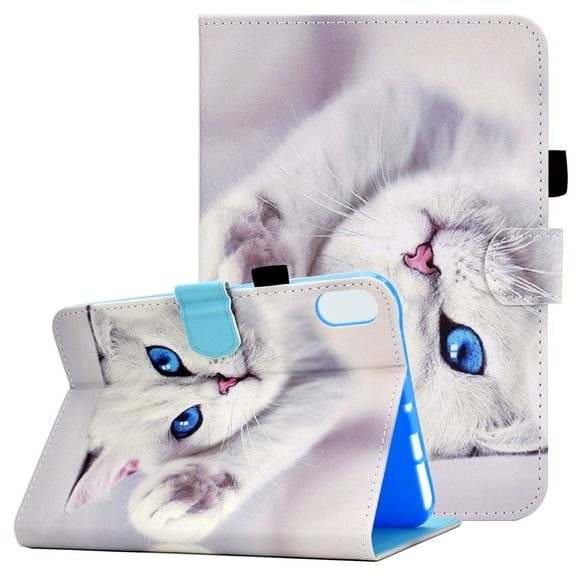 Flip Case for iPad Mini 6(A2567/A2568/A2569), iPad Mini 6th Gen Cover 2021, Allytech Folio Stand PU Leather Smart Auto Sleep Wake Dropproof Card Slots/Pen Holder Case for iPad Mini 8.3", White Cat