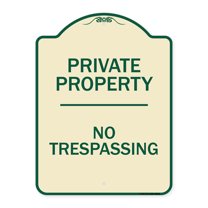 SignMission Designer Series Sign - No Trespassing | Tan & Green 18" x 24" Heavy-Gauge Aluminum Architectural Sign | Protect Your Business & Municipality | Made in the USA