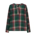 thumbnail image 5 of Lenpel Blouses for Women Trendy Long Sleeve V Neck Quarter Button Plaid Dressy Casual Tops Loose Work Shirts(Green,X-Large), 5 of 7