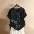 thumbnail image 2 of Liquidation! Uooqdmx Chemises en Lin pour Femmes, Chemises à Manches Courtes pour Femmes, Hauts Fluides pour Femmes, Blouse Col Rond Décontractée Coupe Ample Tunique, Hauts en Gaze pour Femmes, Noir 4TG, 2 of 5