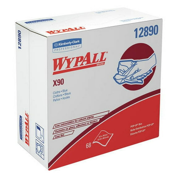 WypAll* X90 Cloths Pop-Up Box 8 3/10 x 16 4/5 Denim Blue 68/Box 5 Boxes/Carton 12890