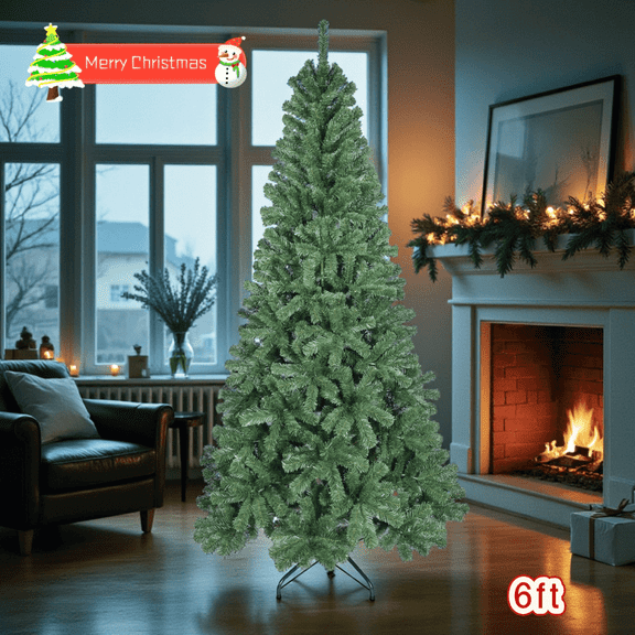 Tcbosik 6ft Artificial Christmas Tree, Unlit Xmas Tree with 500 Branch Tips, Indoor Holiday Decor with Metal Stand, Easy Assembly, Green