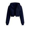 thumbnail image 3 of cocolona Womens Cropped Zip Up Hoodies Casual Long Sleeve Solid Color Sweatshirts Hlldies Drawstring Loose Cute Jacket, 3 of 7