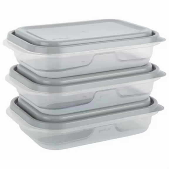 GoodCook EveryWare Rectangle Food Storage Containers - 4 Cups - 6pcs/3ct - Gray
