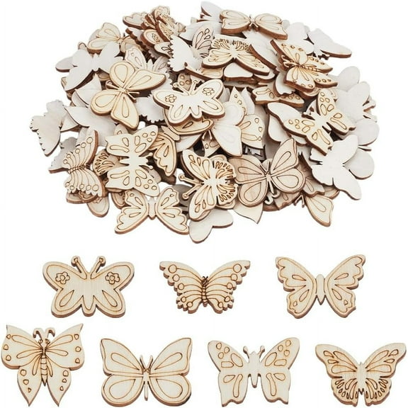 200Pcs Mini Wood Butterflies Wooden Butterfly Shapes Bulk Natural Unfinished Wood Cutouts Hanging Ornaments Slices for Scrapbooking Paint DIY Crafts Home Party Decorations Supplies Mixed Color