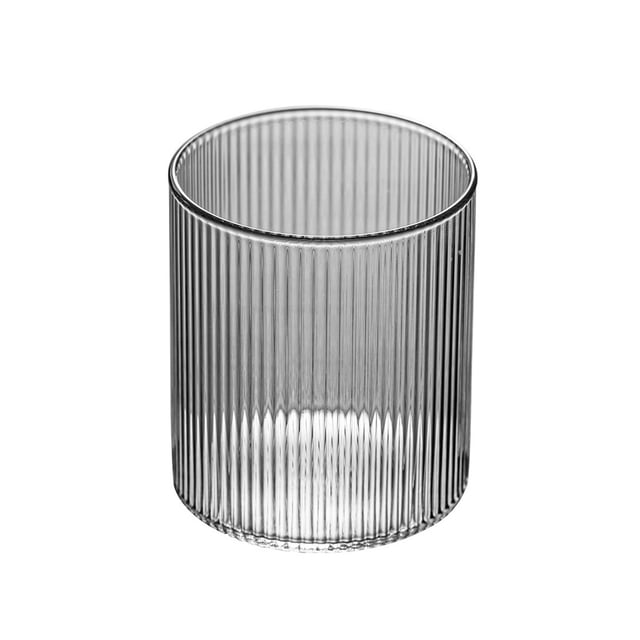 Vaso de vidrio transparente con rayas verticales, 260 ml, sin tallo, de borosilicato, ideal for agua, bebidas y zumos.