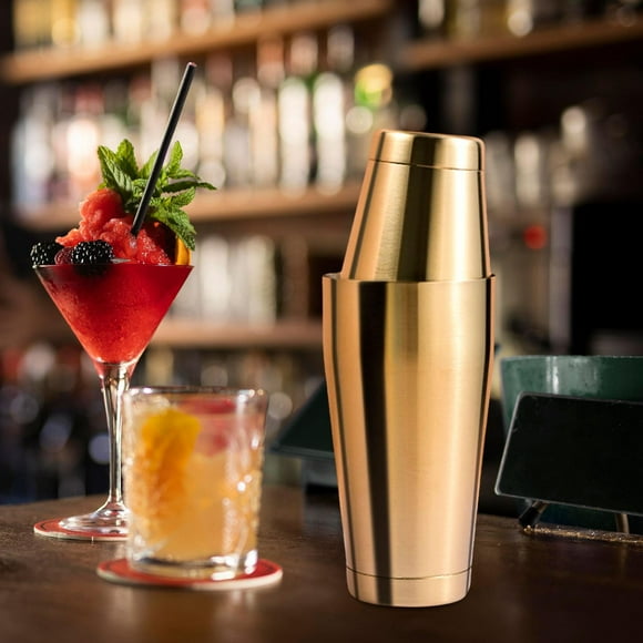 criba vibradora,Juego de coctelera Vaso mezclador,Mezclador de bebidas Martini de acero inoxidable para barman,Herramientas esenciales Mezclador de metal agitador,Accesorios para Oro esmerilado