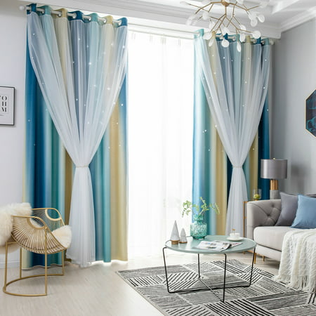 Blackout Curtains Colorful Double Layer Star Cut Out Curtains for