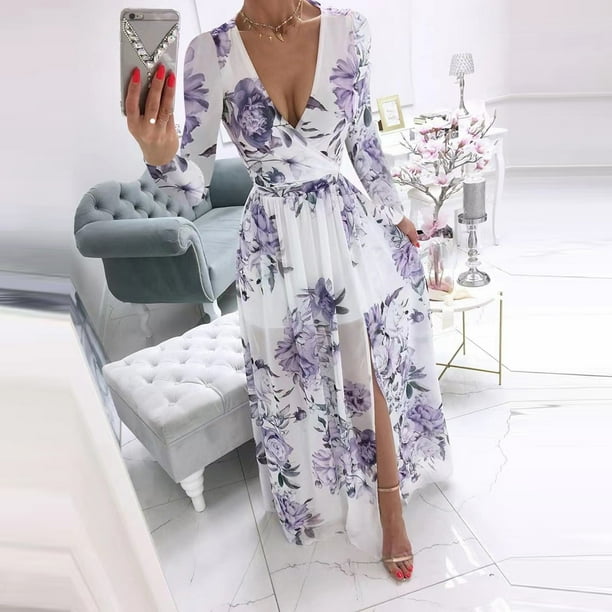 Abcnature Women s Summer Casual V Neck Long Sleeve Floral Printed
