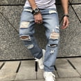 thumbnail image 2 of Reppunk Vintage Distressed Loose Men Washed Blue Denim Pants Stylish Men's Ripped Hole Straight Biker Jeans Male Trousers Menswear Underwear, 2 of 8