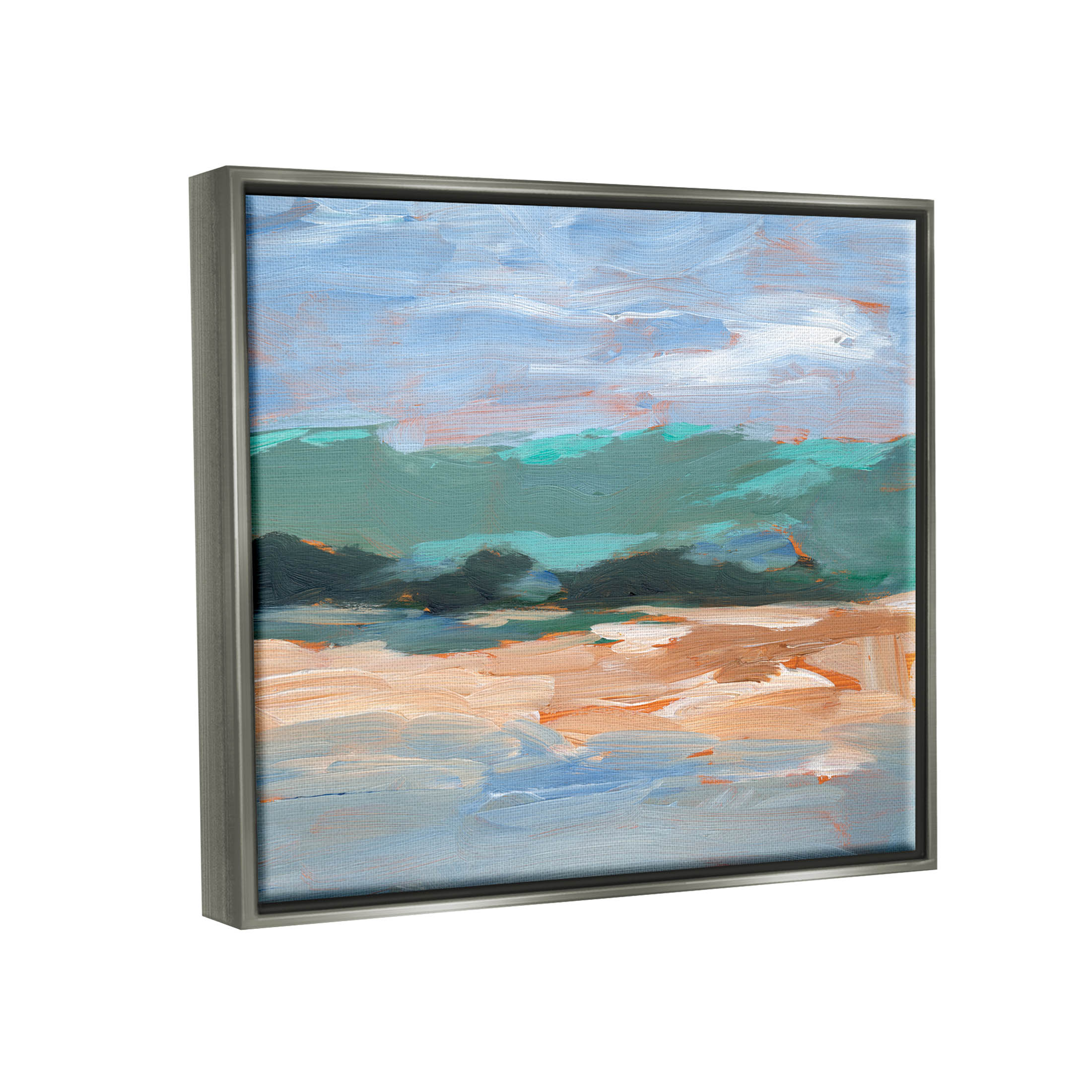 Modern Lake Brushed Scenery Landscape Painting Luster Gray Framed Art Print Wall Art