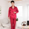 thumbnail image 4 of Walbest Silk Satin Pajamas Set Fashion Sleepwear Couple Solid Color Long Sleeve Suit, 4 of 7