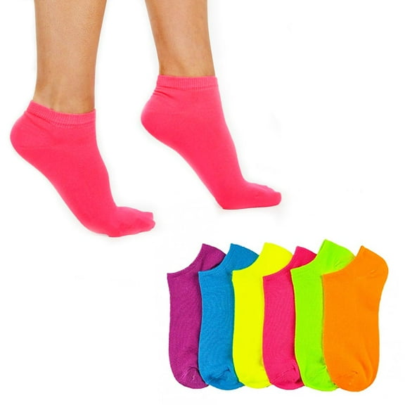 6 Pairs Women Ankle Sports Socks Neon Colorful No Show Low Cut US 9 11 Fashion