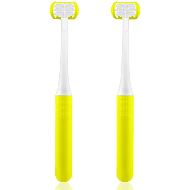 3 Sided Toothbrushes for Kids, Children Manual 3-Sides Toothbrush Soft Gentle Clean Tooth (Yellow-2pcs)
