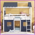 thumbnail image 5 of Twin Size Pine Wood & MDF Bunk House Bed with Windows, Sills & Tent, Blue+White - No Box Spring Needed, 5 of 21