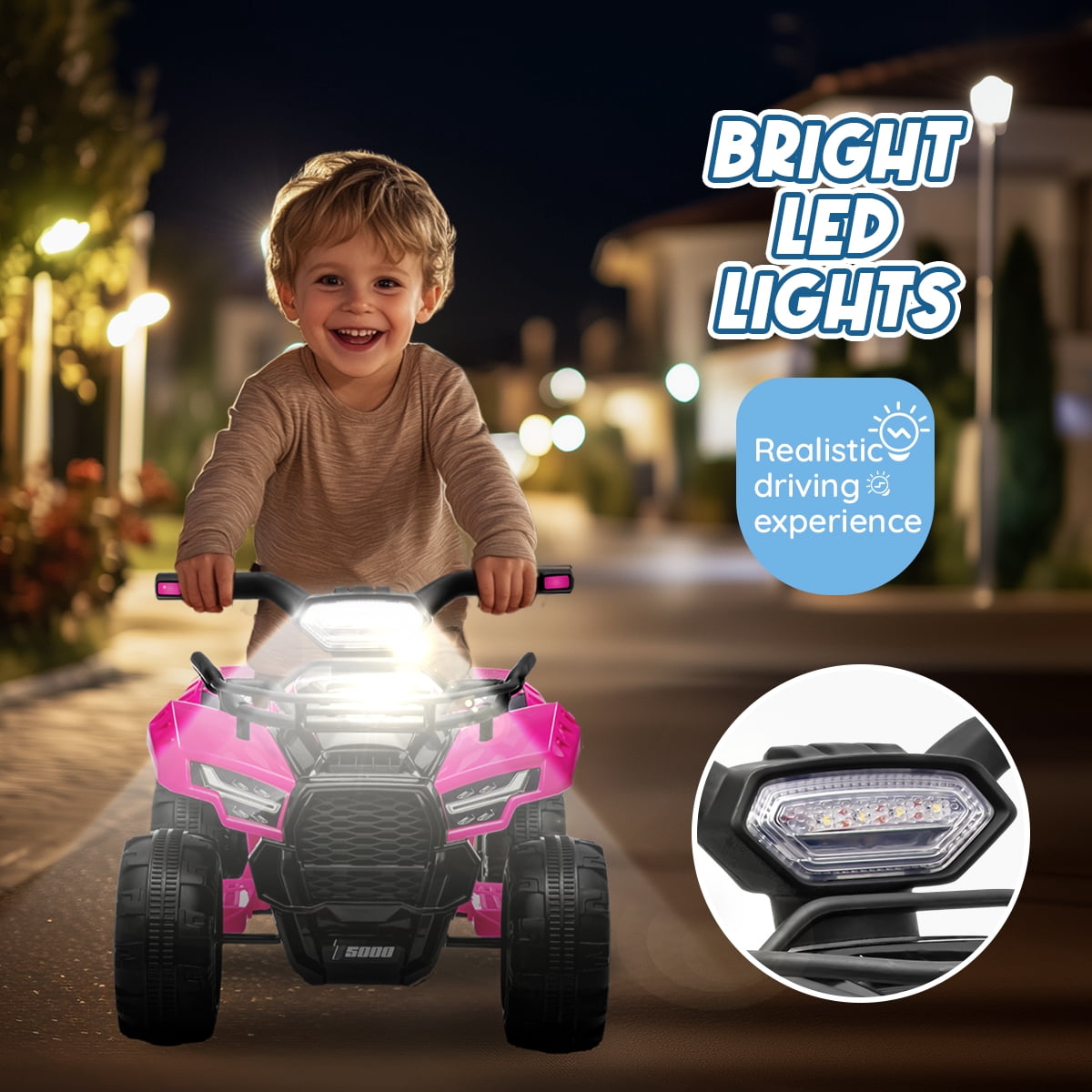 Kids 4-Wheeler Quad ATV, 6V Battery Powered Toddler Ride on Toys with Music & Lights, 1.2MPH Max Speed, for Ages 18-36 Months, Pink