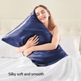 thumbnail image 2 of Satin Silk Pillowcases 2 Pack with Hidden Zipper, Navy Pillow Cases Queen Size Set of 2, Super Soft and Cooling Pillow Case with Envelope Closure (20x30 Inches), 2 of 5