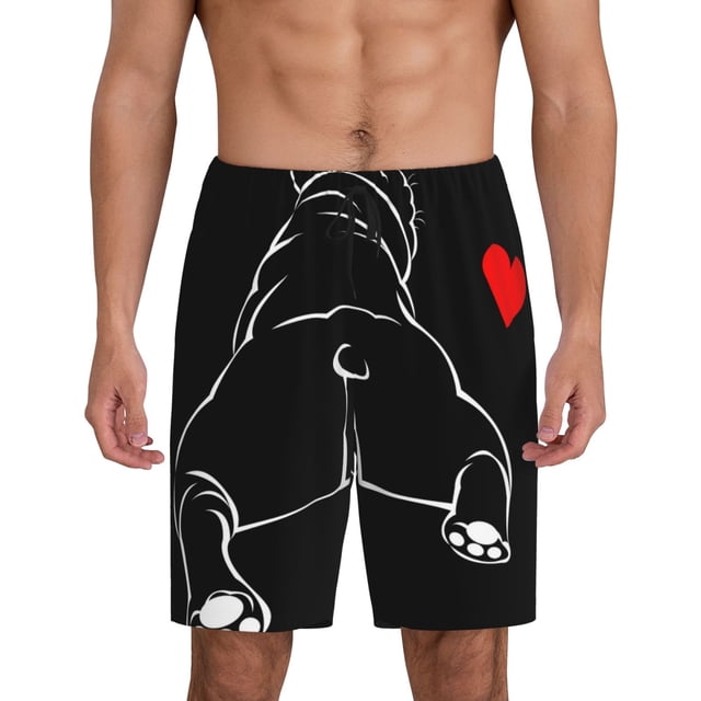 Balery Animal Bulldog Pantalones cortos de pijama de punto de algodón para hombre con cinturilla y bolsillos-4X-Large