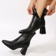 thumbnail image 4 of NECHOLOGY Botas Mujer Adulto Femenino Zapatos Botines de mujer Botas de moda de tacón grueso con cremallera lateral en punta de cuero de color sólido retro para mujer (Black, 6.5), 4 of 6