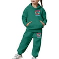 thumbnail image 3 of Kids Outfits Set 6 7 Six Seven Letter Outfits Set Comfortable Girls Fashion Hoodie And Jogger Cute Printed Pullover Tracksuit For Kids And Daily Wear Dark Green 110(3-4 Years), 3 of 9