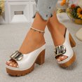 thumbnail image 3 of Rokment Women's Buckles Platform Dressy Slides Sandals 2026 Ladies Fashion Casual Leather Peep Toe Slip on Chunky Block High Heels Half Slippers Mules White Size 8, 3 of 7