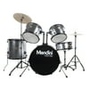 Mendini by Cecilio Complete Full Size 5-Piece Adult Drum Set w/ Cymbals Pedal Throne Sticks, Metallic Silver MDS80-SR