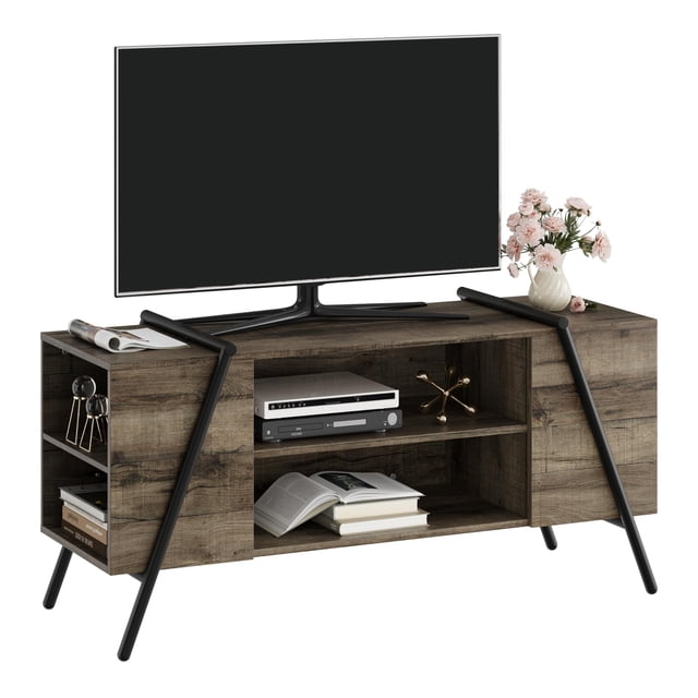 BeesClover 47-Inch Modern TV Stand, Entertainment Console with Adjustable Open Shelf, Cable Management Ports, Media Storage Unit for Living Room, Bedroom, Office