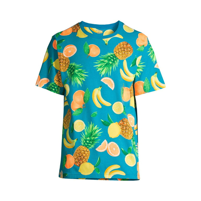 No Boundaries Mens Large Tropical Fruit All Over Print T Shirt Short Sleeve  Tee