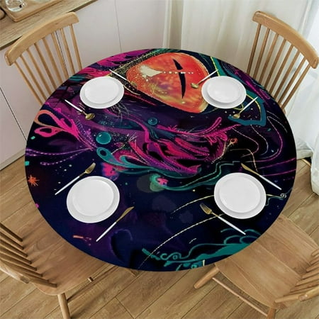 

BCIIG Android Jones Round Table Cover Stain Resistant Washable Indoor Outdoor Tablecloth Kitchen Dining Wedding Parties 100% Polyester Fiber 31-35