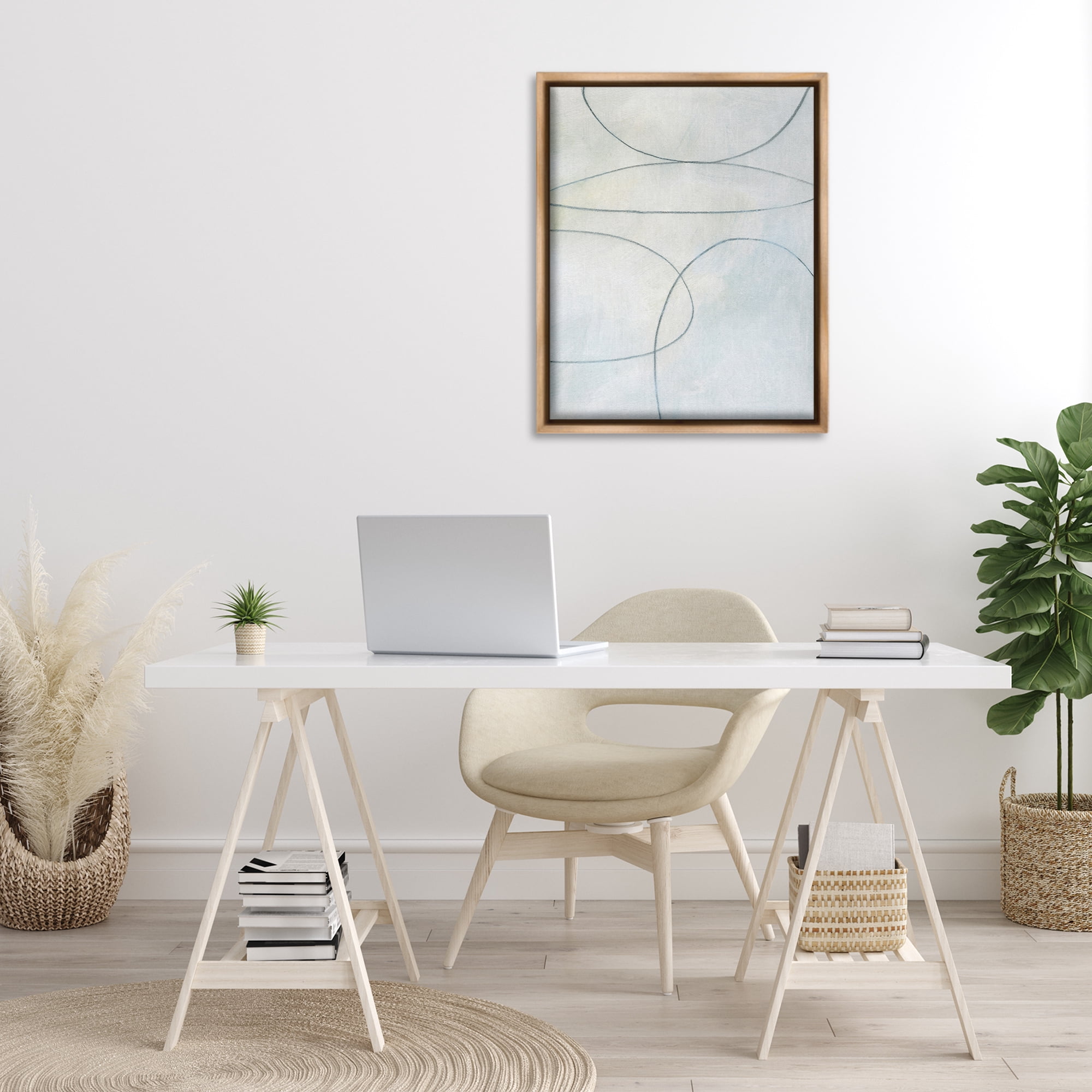 Stupell Industries Oblong Shapes Doodle Abstract Drawing Brown Floater Framed Canvas Art Print Wall Art, 25 x 31