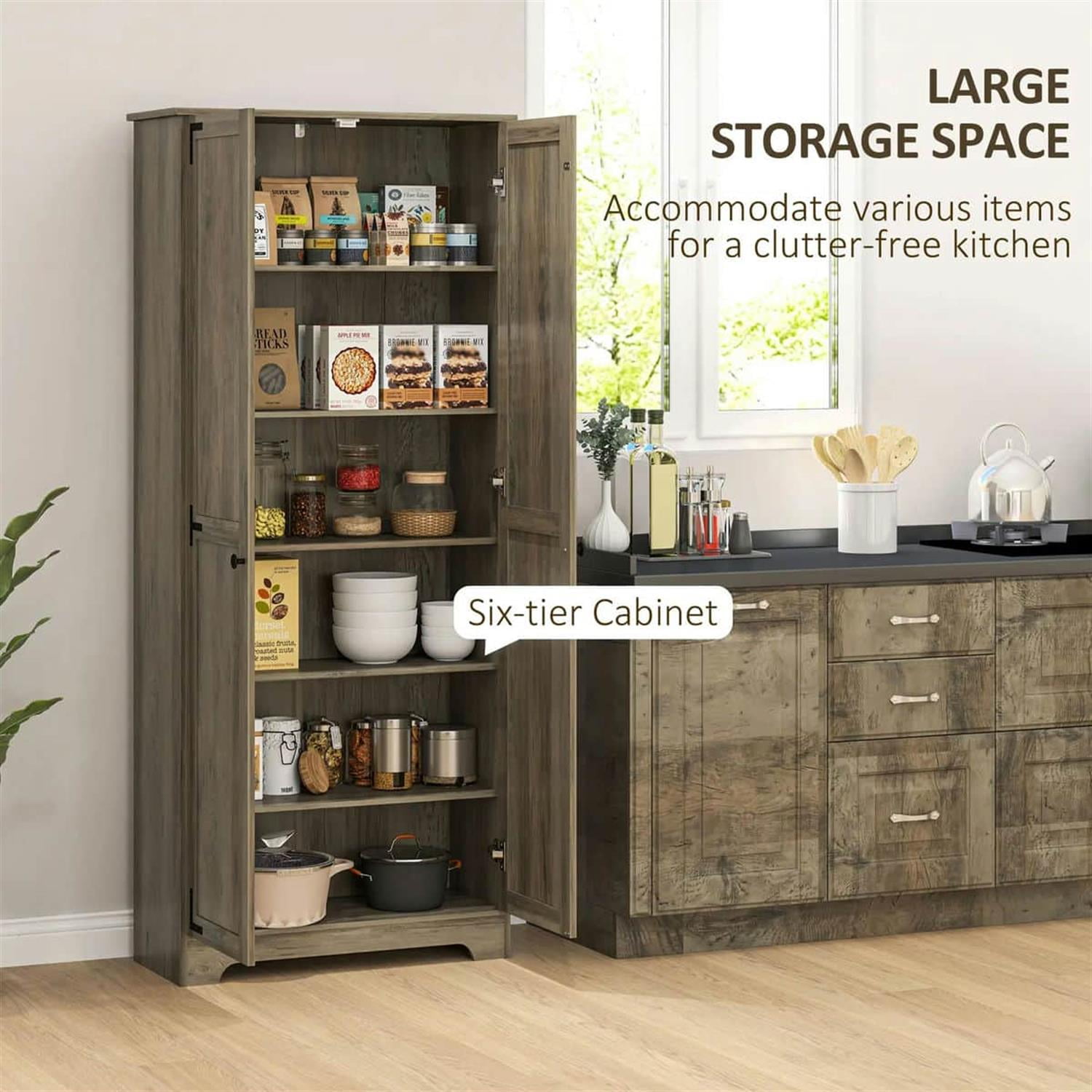 Demi Bonn 71" Large Kitchen Pantry Cabinet, Freestanding Storage with 6 Adjustable Shelves for Home Organization, Gray
